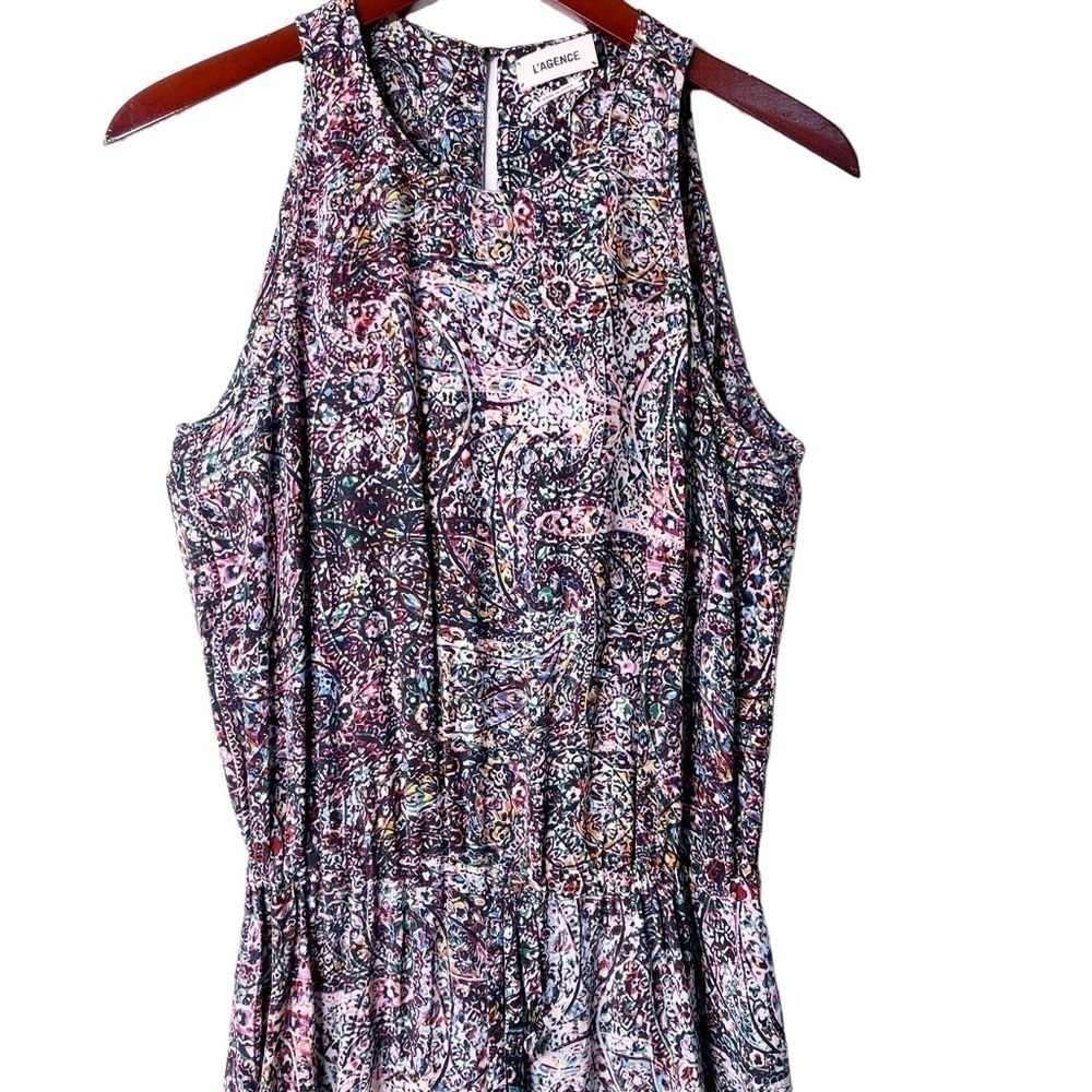 L’agence Sleeveless Silk Tie Front Jumpsuit Size Small in Multi Mosaic Print